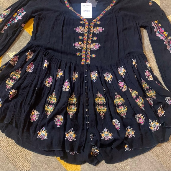 Free People Ariana black boho embroidered tunic top or minidress Sz Small - Picture 6 of 10